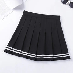 Navy Style Half-Length Striped Elastic Waist Skirt