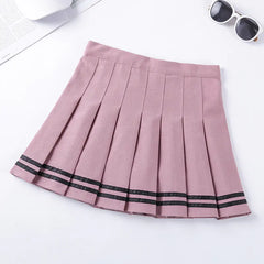 Navy Style Half-Length Striped Elastic Waist Skirt